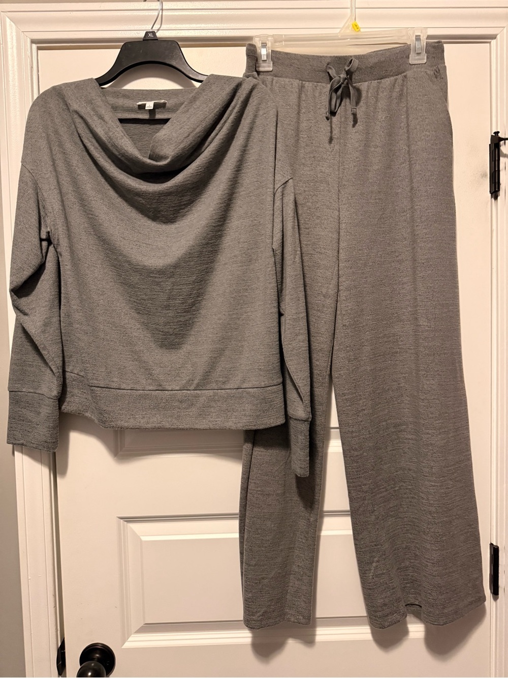 Haven Well Within Women's Gray Wide-Leg Lounge Pants with Cowl Neck Top Set